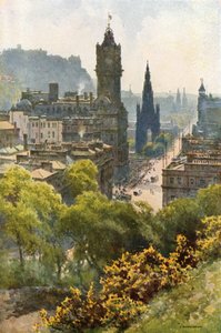 Princes Street fra Calton Hill (farve litho) af Ernest William Haslehust