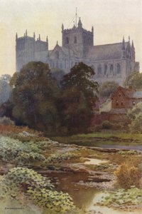 Ripon Minster fra floden (farve litho) af Ernest William Haslehust