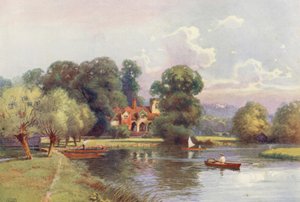 Themsen: Medmenham Abbey (farvelitografi) af Ernest William Haslehust
