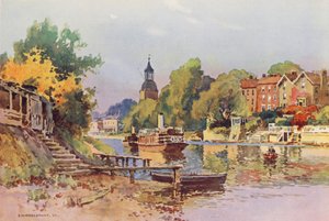 Themsen: Sunbury (farvelitografi) af Ernest William Haslehust
