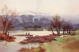 Themsen: Sutton Courtney Weirs (farvelitografi) af Ernest William Haslehust