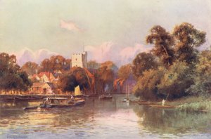 Themsen: Twickenham (farvelitografi) af Ernest William Haslehust
