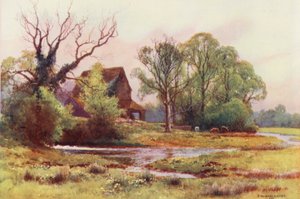 Themsen: Upper Somerford Mill (farvelitografi) af Ernest William Haslehust