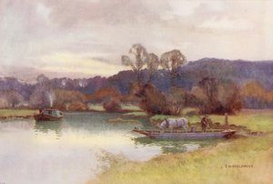 Themsen: Udsigt over Nuneham Woods (farvelitografi) af Ernest William Haslehust