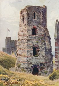 Roman Pharos, Dover Castle (farve litho) af Ernest William Haslehust