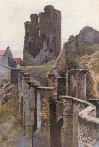 Scarborough Castle (farve litho) af Ernest William Haslehust