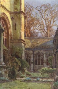 The Cloisters, Winchester College (farve litho) af Ernest William Haslehust