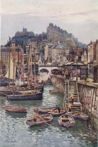 Fiskerhavnen, Folkestone (farve litho) af Ernest William Haslehust