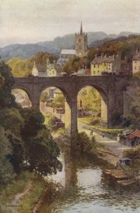 Den historiske gamle bydel i Knaresborough (farve litho) af Ernest William Haslehust