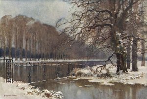 Det lange vand om vinteren (farve litho) af Ernest William Haslehust