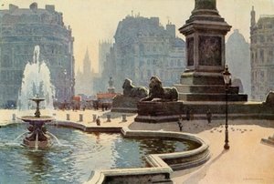 Trafalgar Square (farve litho) af Ernest William Haslehust
