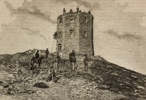 Asyltårn og observatorium på Cimone-bjerget, Italien, gravering af Ernesto Mancastroppa fra L