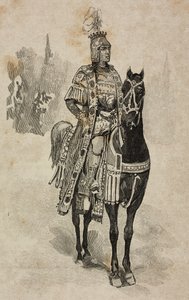 Hertug af Aosta Emanuele Filiberto af Savoyen i kostume af Umberto Biancamano ved Villa Borghese-turneringen i anledning af sølvbryllup af Umberto I og Margherita af Savoyen, Rom, Italien