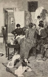 El me dise la so rossa, kvinde læser brev, fra maleri af Giacomo Favretto, gravering af Ernesto Mancastropa fra L
