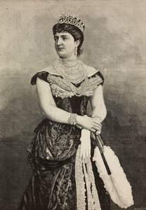 Margaret af Savoyen (1851-1926), dronning af Italien fra 1878 til 1900, foto af Cattani, Bertelli og de Hagen, gravering af Ernesto Mancastroppa fra L