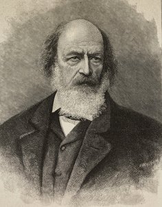 Portræt af Alfred Tennyson (1809-1892), britisk digter, gravering af Ernesto Mancastroppa fra fotografi af Barraud, fra L
