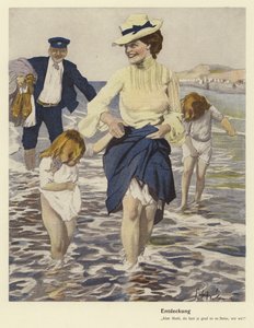 Familie ved havet (farve litho)