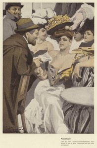 Natcafé (farve litho) af Ernst (after) Heilemann