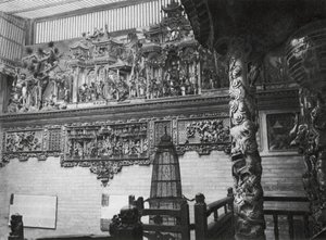 Kuangchou, Kuangtung, Canton, Templet for Medicinens Gud, Relieffer i hovedgården (s/h-foto) af Ernst Boerschmann