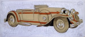En illustration, der viser en Delage fra 1924 med karosseri af Letourneur et Marchand af Ernst Deutsch Dryden