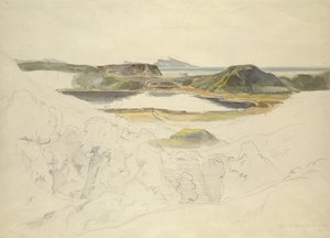 Agnano-søen (blyant og akvarel på papir) af Ernst Fries