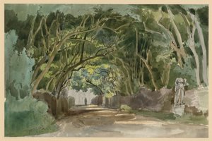 Motiv fra parken ved Villa Borghese i Rom af Ernst Fries