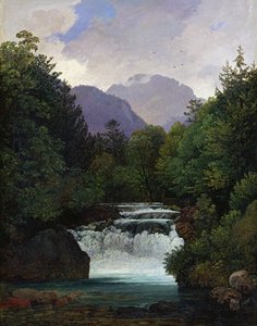 Bjergdal med et vandfald af Ernst Kaiser