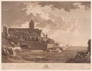 Udsigt over Valkhof i Nijmegen Valkhof i Nijmegen, ved siden af ​​det ødelagte af oversvømmelsen i 1784, mod øst (titel på objektet) af Ernst Karl Gottlieb Thelott