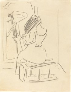 En kvinde, der reder sit hår foran et spejl, slutningen af det 19.-begyndelsen af det 20. århundrede. af Ernst Ludwig Kirchner