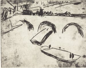 Bro på kronprinsdæmningen Brucke am Kronprinzen Ufer, 1909. af Ernst Ludwig Kirchner