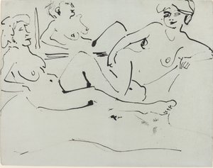 Dodo og en ældre kvinde tilbagelænet foran et spejl, 1909. af Ernst Ludwig Kirchner