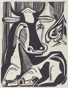 Den store liggende ko, Grosse Liegende Kuh, 1929. af Ernst Ludwig Kirchner