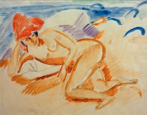Nøgen med rød hat af Ernst Ludwig Kirchner