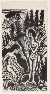 Badende i klipper. 1921 af Ernst Ludwig Kirchner