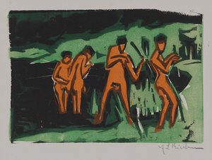 Badende, der kaster siv af Ernst Ludwig Kirchner