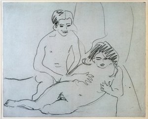 Par Et nøgent par liggende på en seng - Tegning af Ernst Ludwig Kirchner (1880-1938) New York, Museum of Modern Art af Ernst Ludwig Kirchner