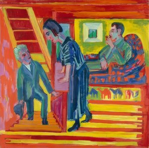 Besøget - par og tilflytter. 1922 af Ernst Ludwig Kirchner