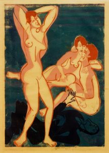 Tre nøgenbilleder og en liggende mand af Ernst Ludwig Kirchner