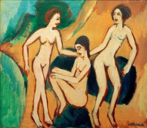 Tre badegæster på stranden af Ernst Ludwig Kirchner