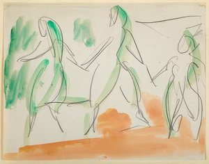 Tre dansere. Folkwang skitsebog fra 1911 (s. 34) af Ernst Ludwig Kirchner