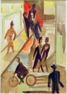 E.L. Kirchner, gadebillede med en cykel af Ernst Ludwig Kirchner