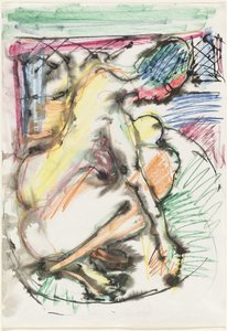Erna bader i badekar af Ernst Ludwig Kirchner