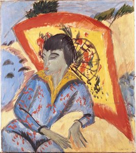 Erna med japansk paraply, 1913. af Ernst Ludwig Kirchner
