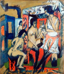 Nøgne kvinder i et atelier - Maleri af Ernst Ludwig Kirchner (1880-1938) af Ernst Ludwig Kirchner