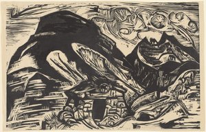 Bjerge med en bjerghytte af Ernst Ludwig Kirchner