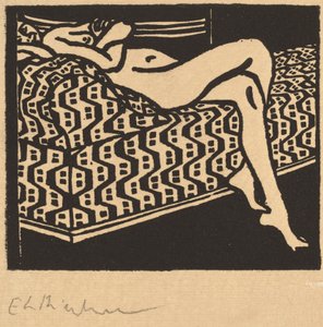 Nøgen pige liggende på en sofa af Ernst Ludwig Kirchner