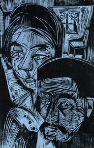Bondepar i hytten, 1919 af Ernst Ludwig Kirchner