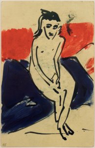 Postkort til Erich Heckel fra 30. juni 1910 (Siddende nøgen Marzella)
