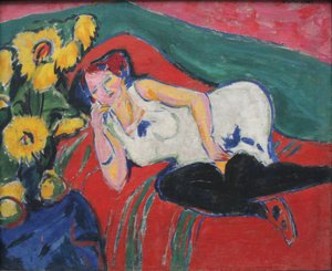 Hvilende kvinde i hvid skjorte af Ernst Ludwig Kirchner