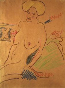 Siddende nøgen, ca. 1907 (kridt på papir)